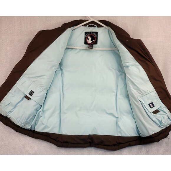 Good Goose Puffer Vest Goose Down Feather Medium Zip Pockets Brown Powder Blue - Picture 4 of 12